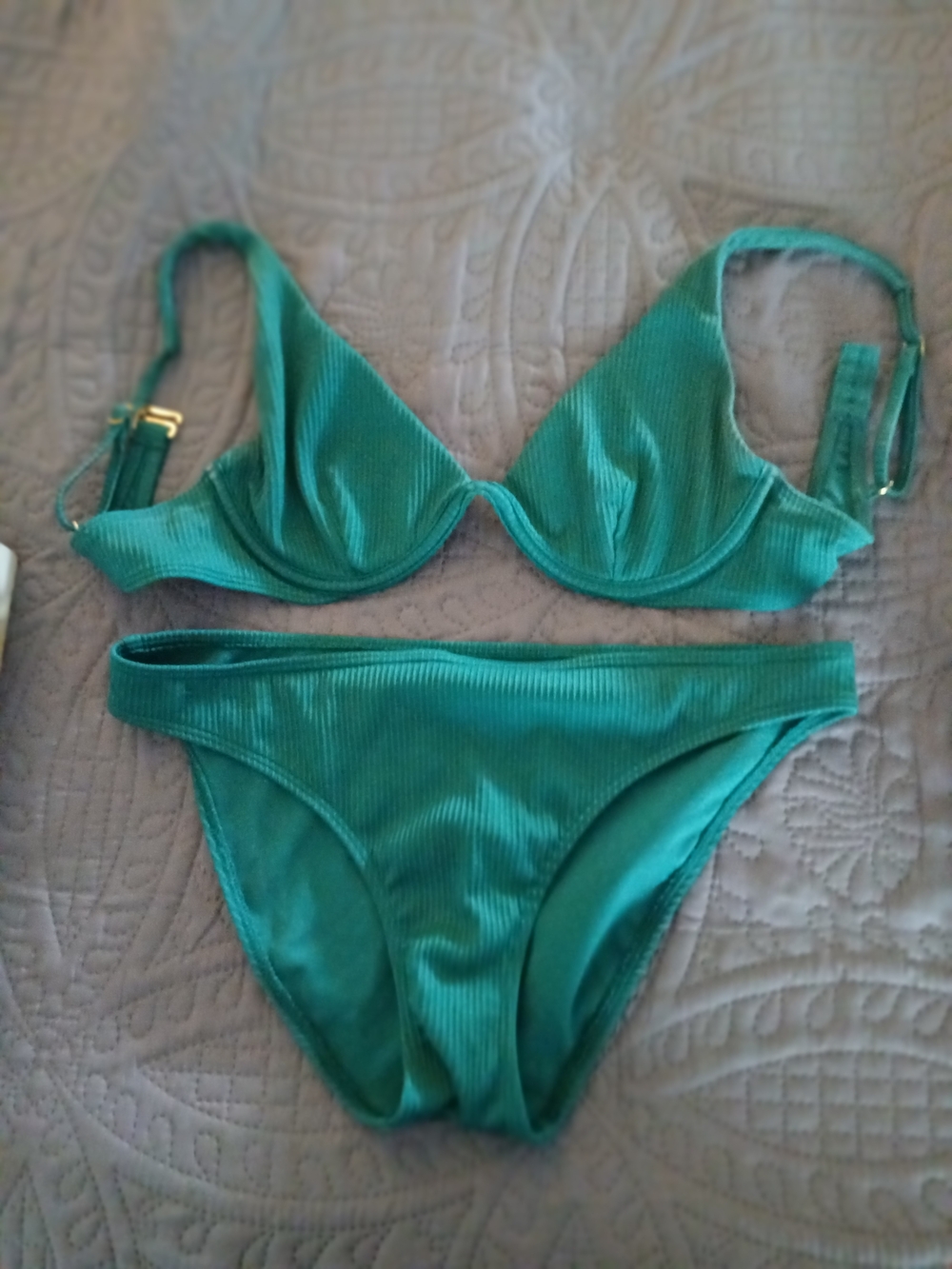 HOLLISTER Women's Teal Ribbed Underwire Bikini Set - Brand